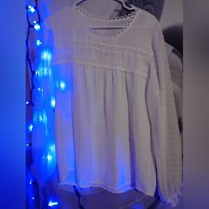 SHEIN White Lace Detail Blouse